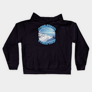 Beach Lover Dear Beach I Miss You with foot prints leading to a snowy beach beach lover Kids Hoodie